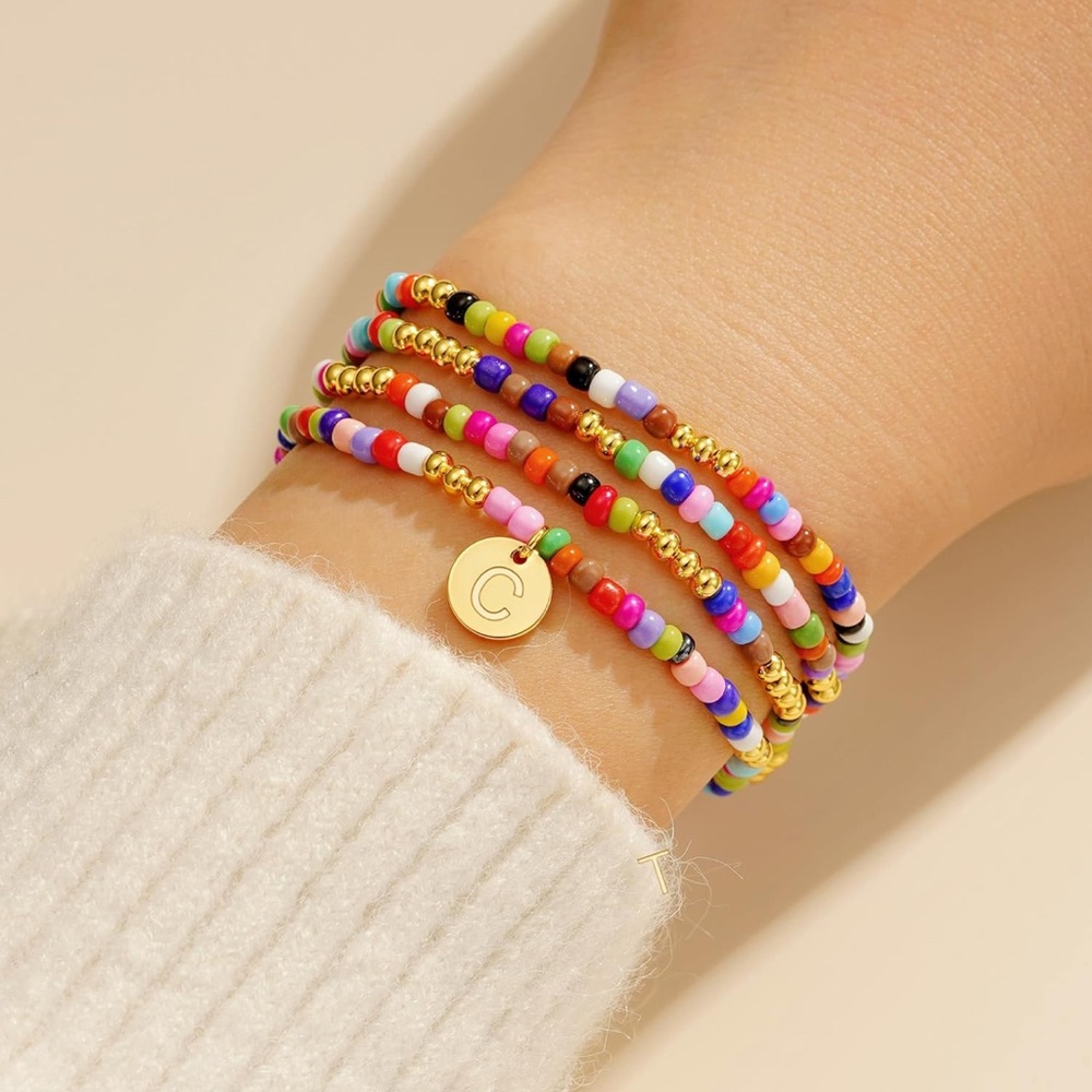 Colorful Beaded Bracelet Set - Letter C